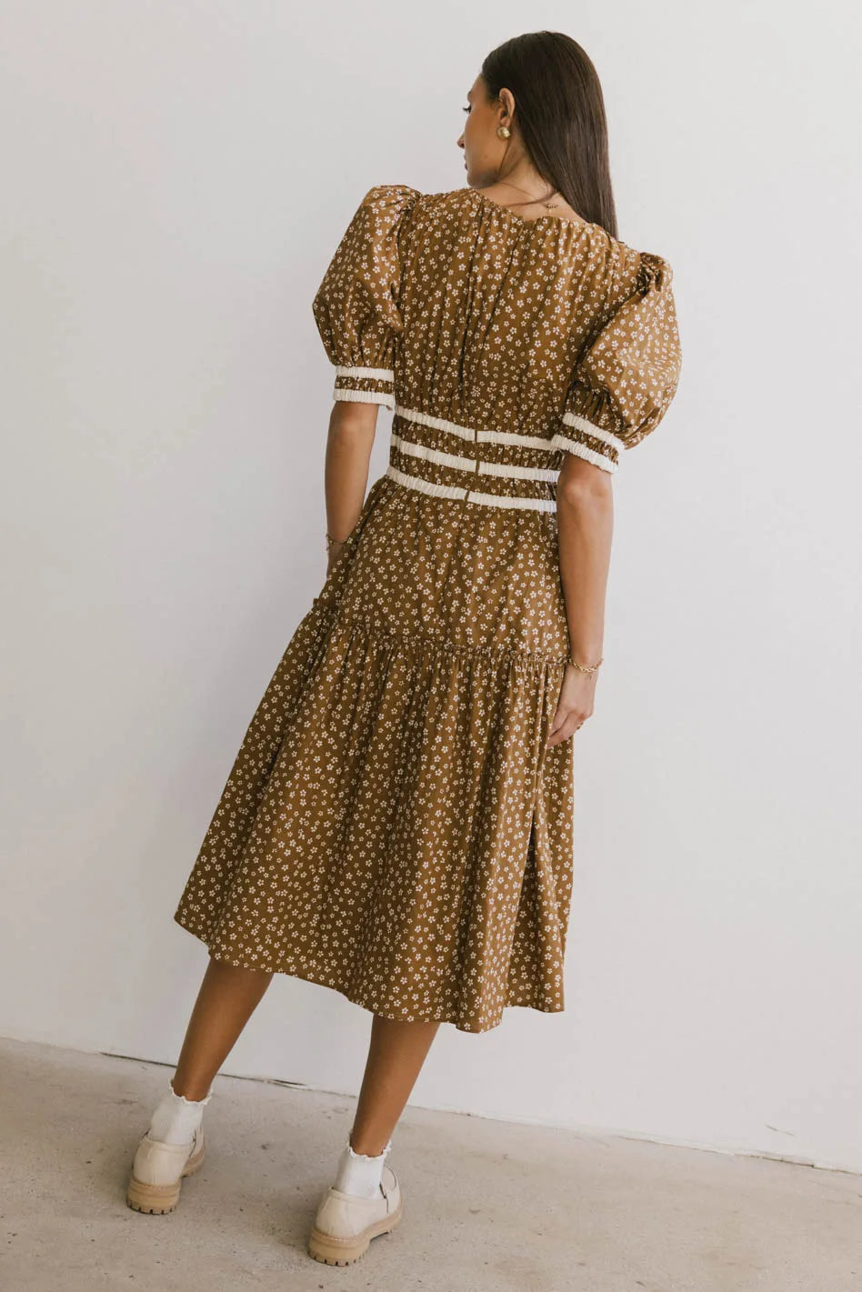 Kendra Ditsy Floral Midi Dress in Brown FINAL SALE