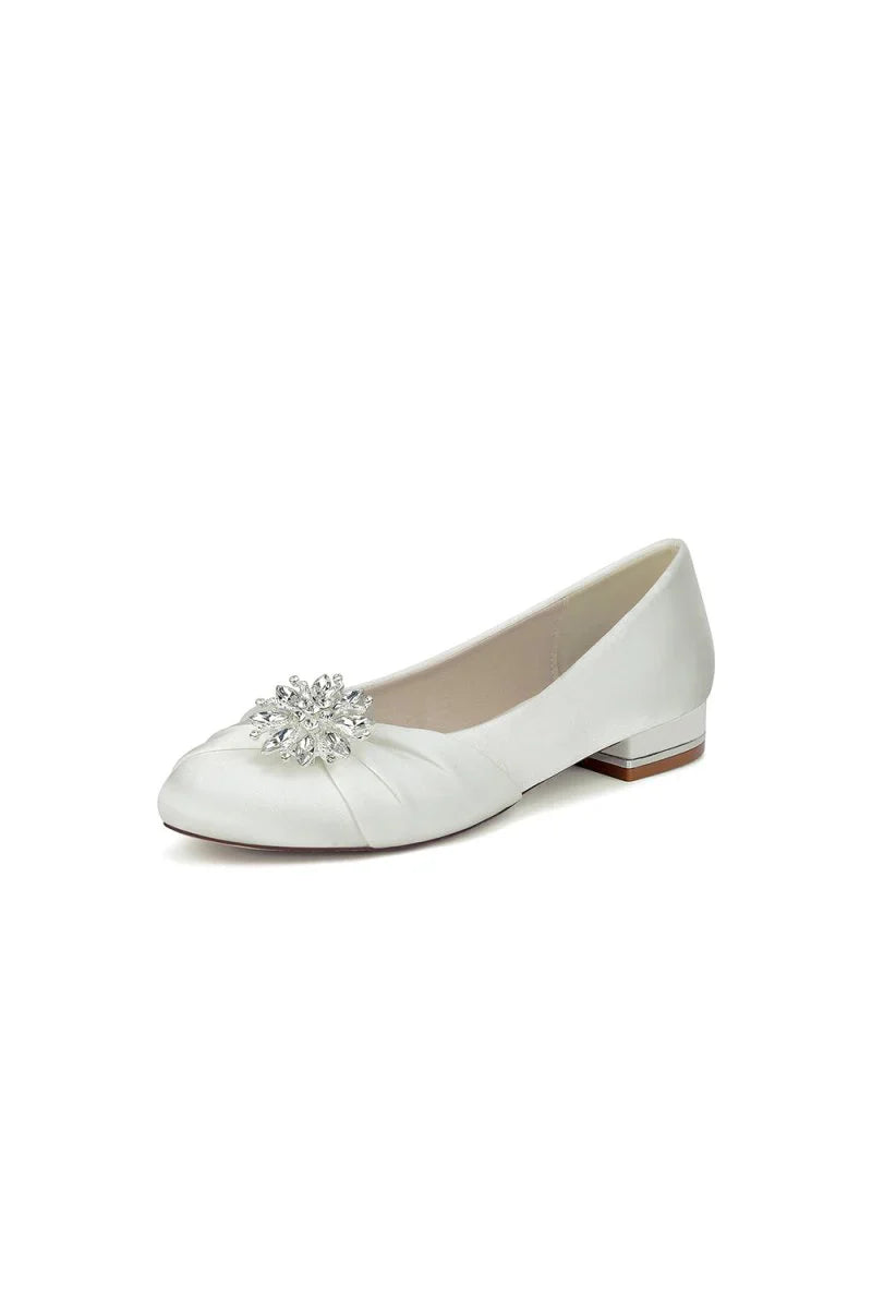 Navy Blue Flat Shoes with Crystal Flower Decoration