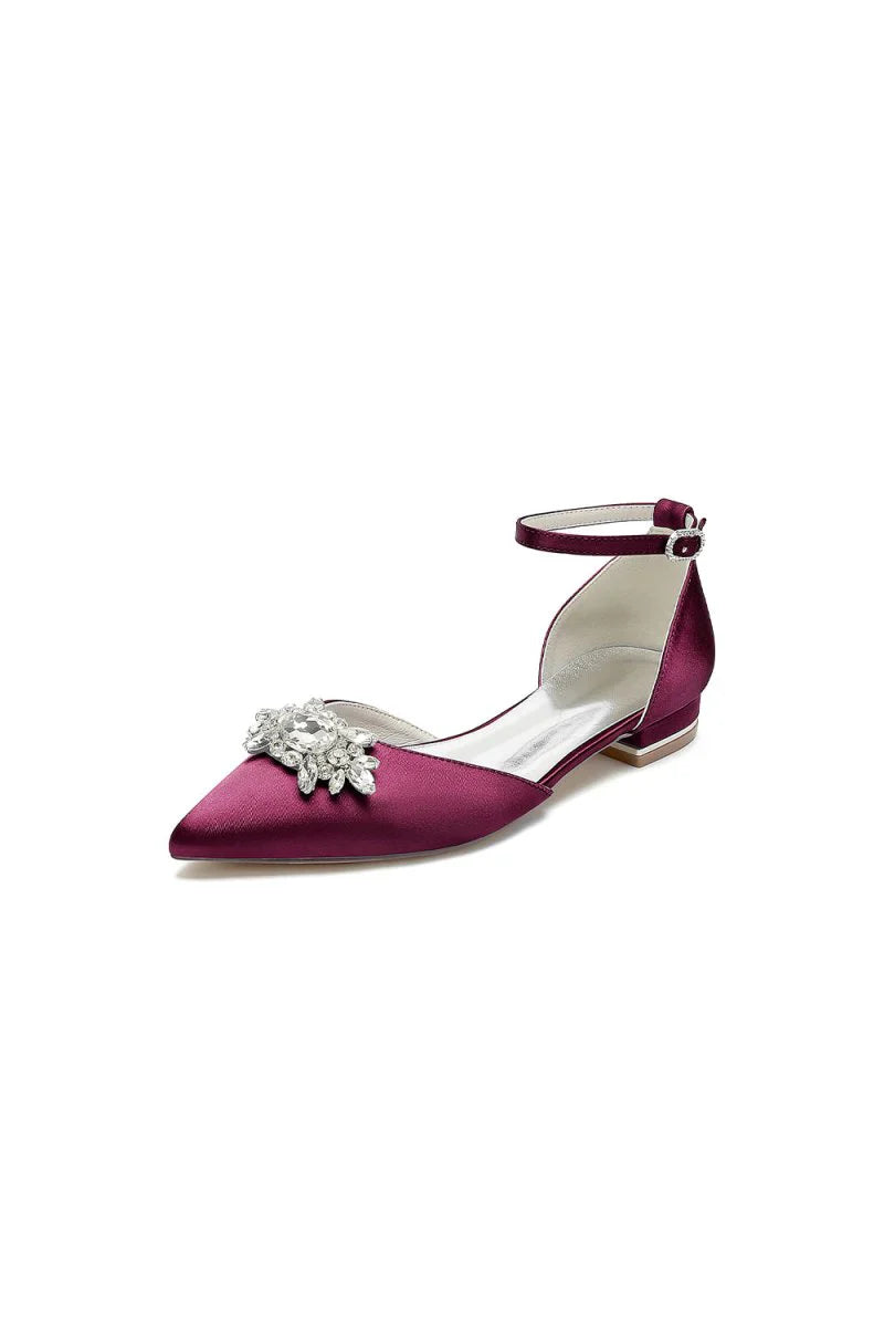 Pointed Toe Rhinestone Ankle Strap Kitten Heels
