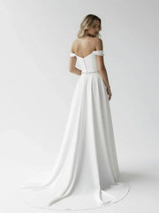 A Line Off the Shoulder Beaded Wedding Dress