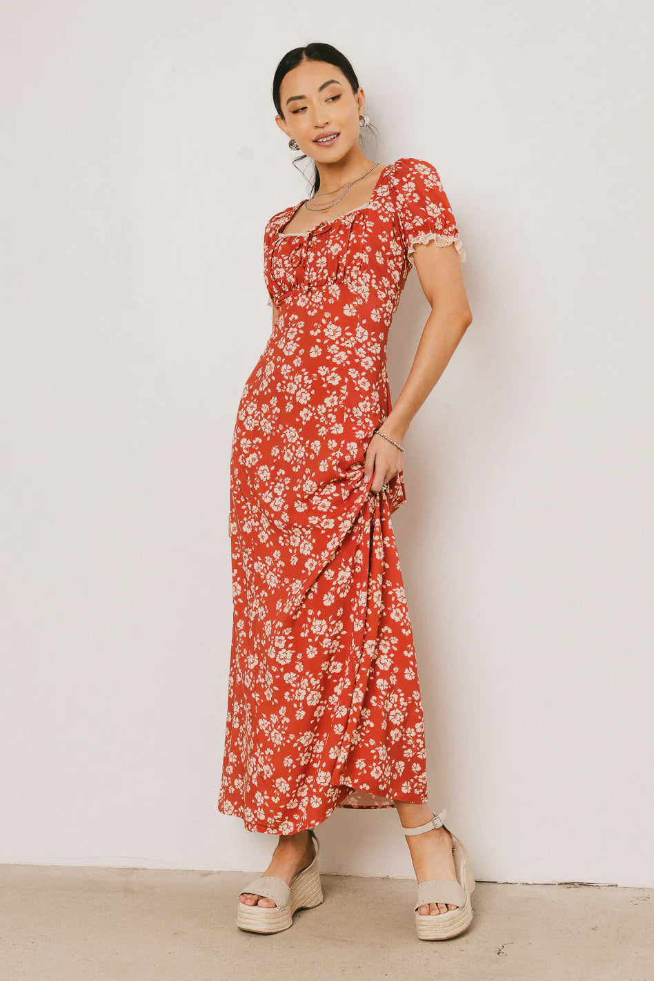 Camden Floral Maxi Dress in Rust