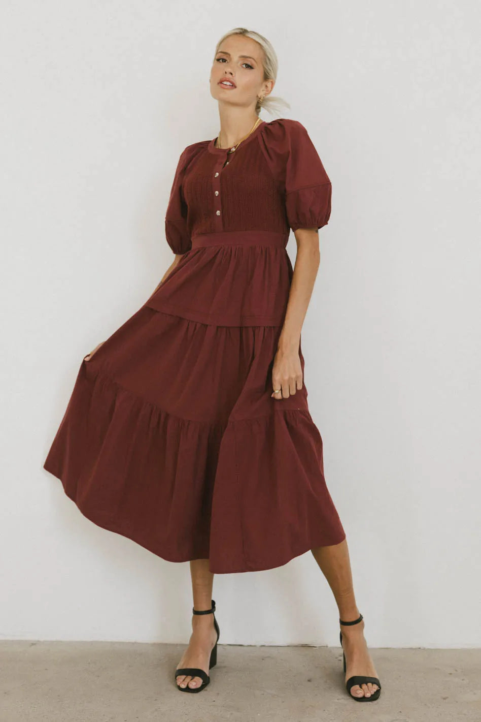 Leandra Midi Dress in Burgundy FINAL SALE