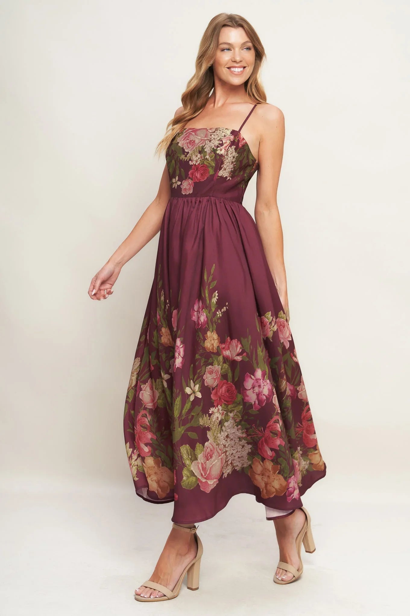 SECRET GARDEN ROMANCE BURGUNDY MAXI DRESS
