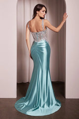 MELROSE GOWN CRYSTAL BEADED LACE SATIN GOWN