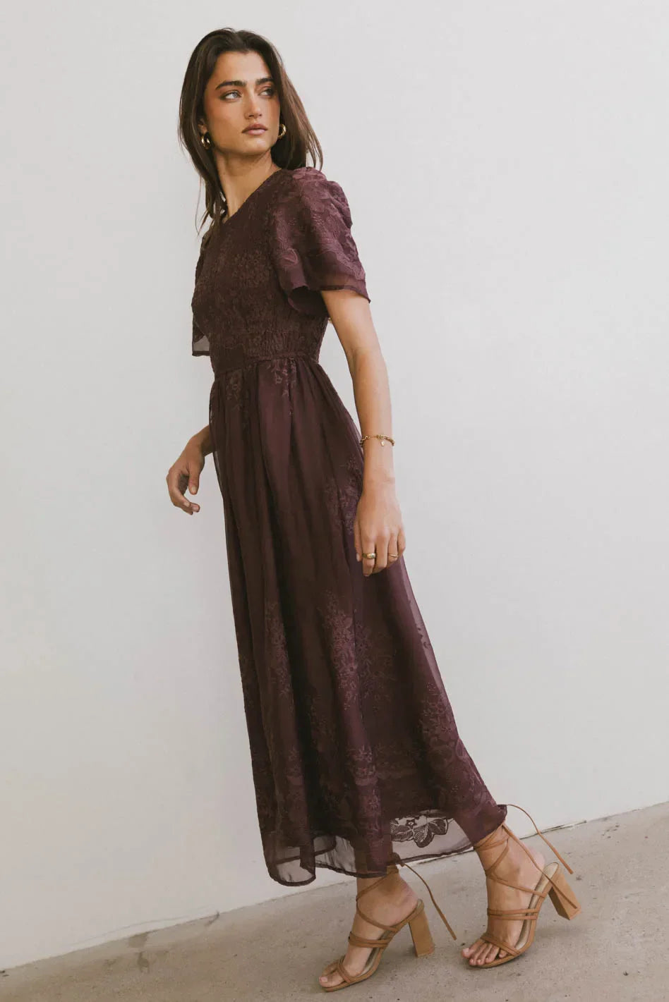 Alora Embroidered Dress in Maroon FINAL SALE