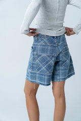 Roselyn Plaid Denim Shorts