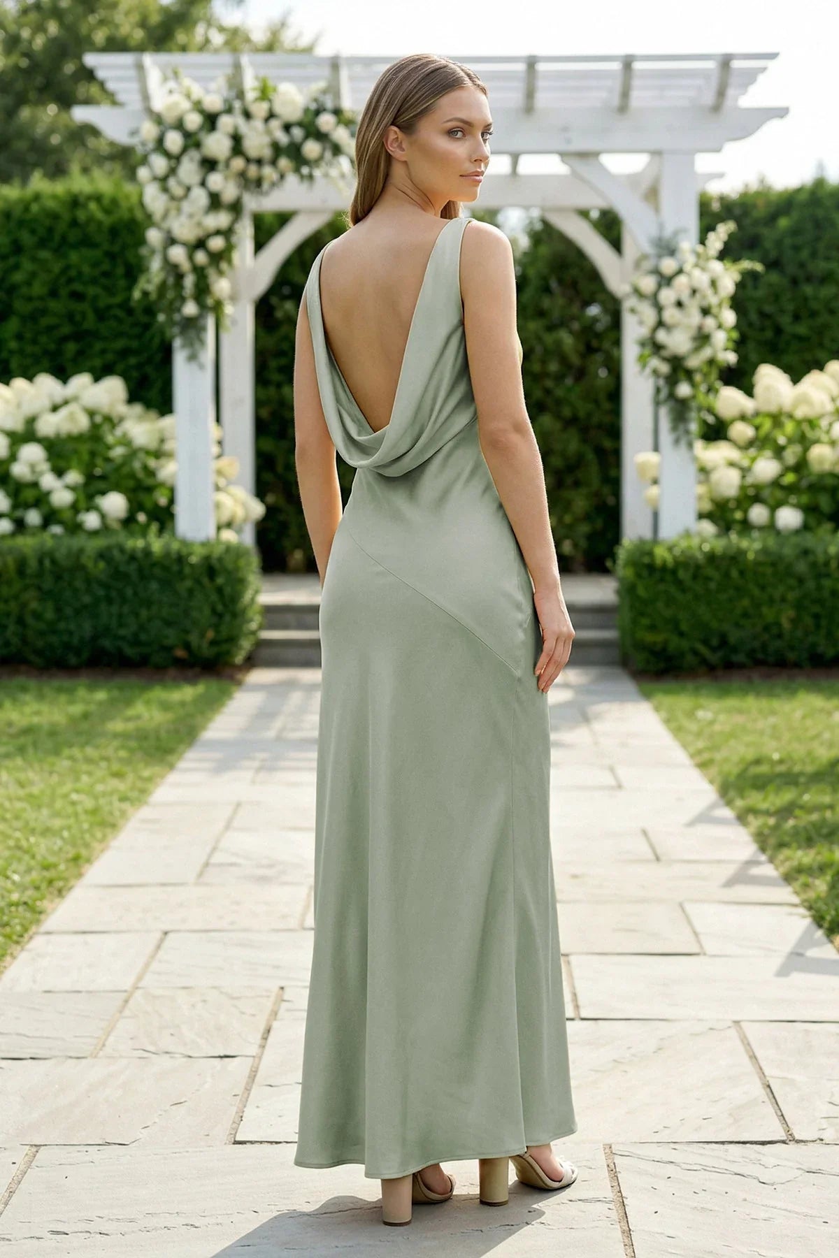 Charming Sheath V Neck Stretch Satin Bridesmaid Dresses