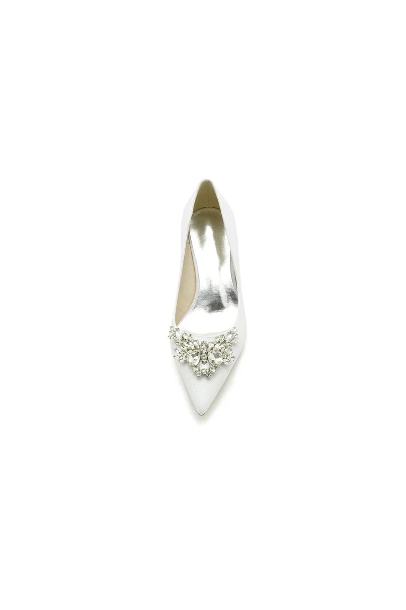 Pointed Toe Silver Wedding Shoes with Rhinestone
