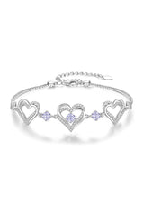 Silver Love Heart Link Birthstone Bracelets