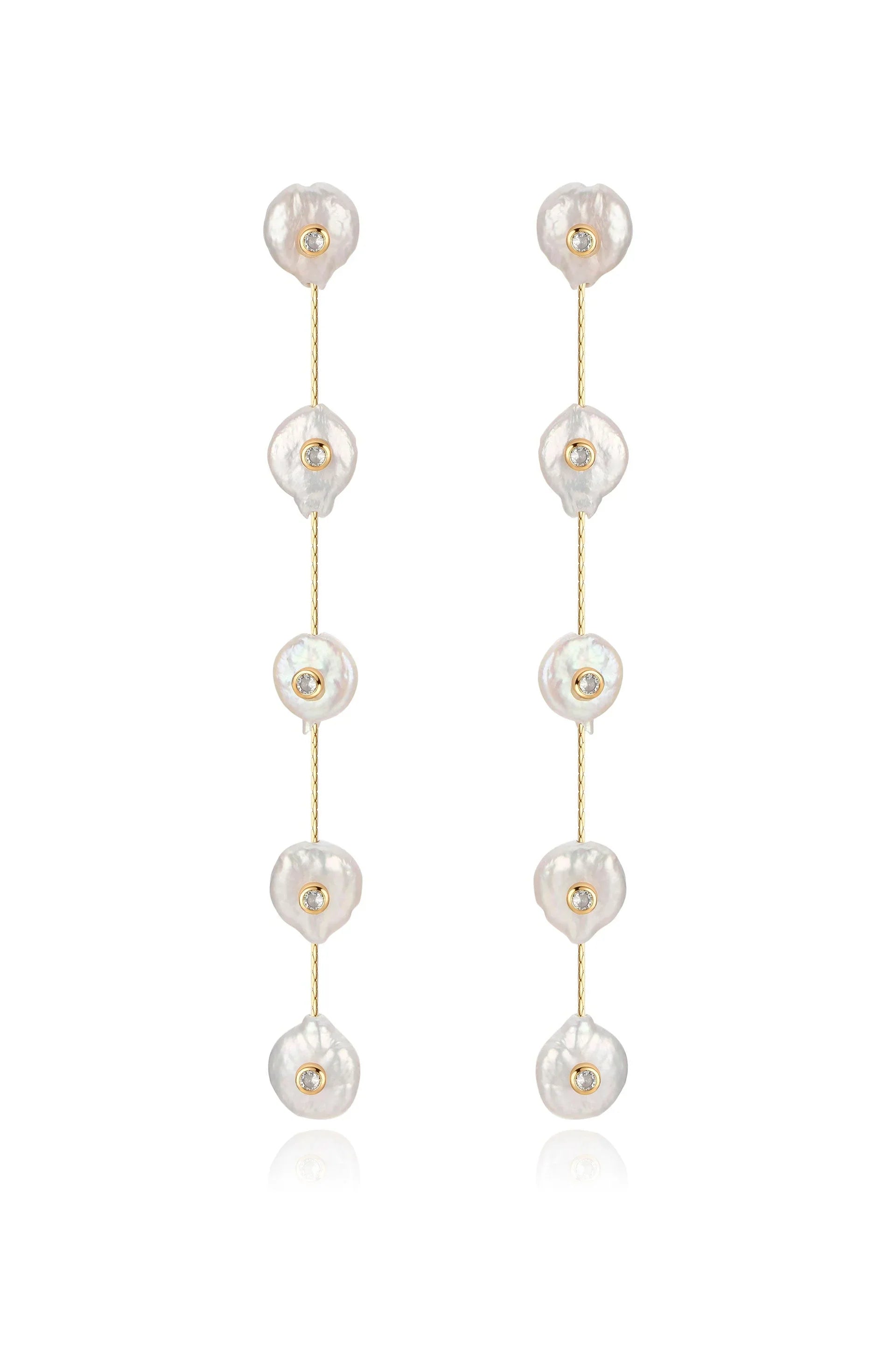 Falling Pearl and Crystal Dotted Drop Earrings