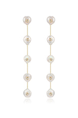 Falling Pearl and Crystal Dotted Drop Earrings