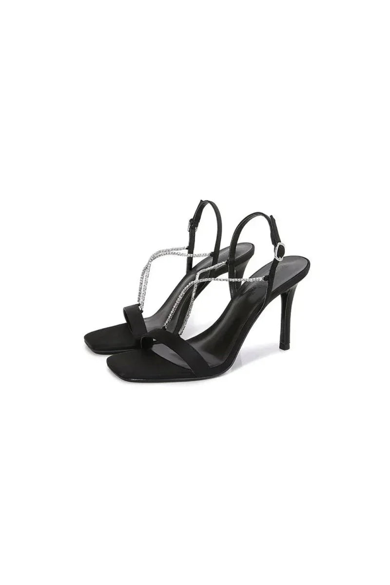 Square Toe Stiletto Black High Heels with Beading