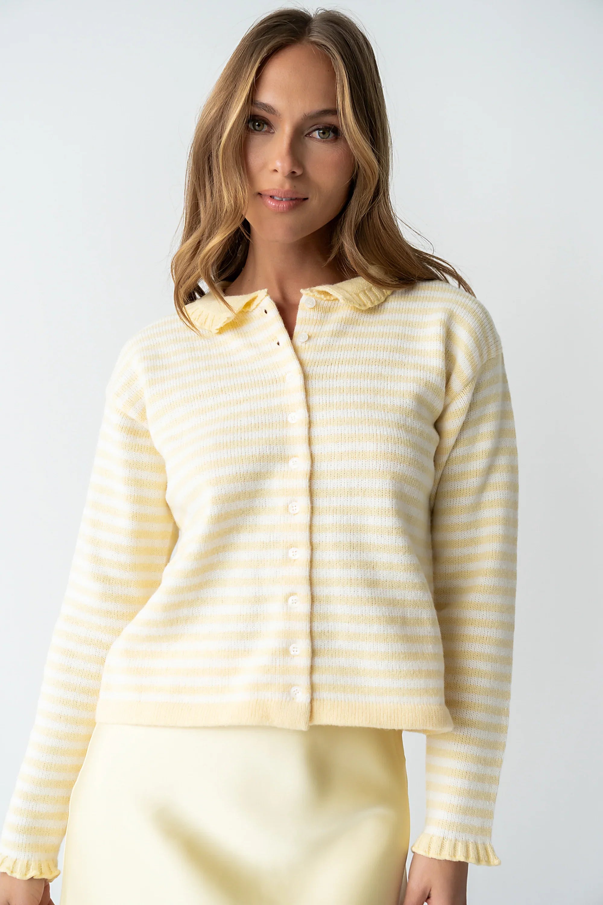 Brenna Striped Cardigan in Yellow
