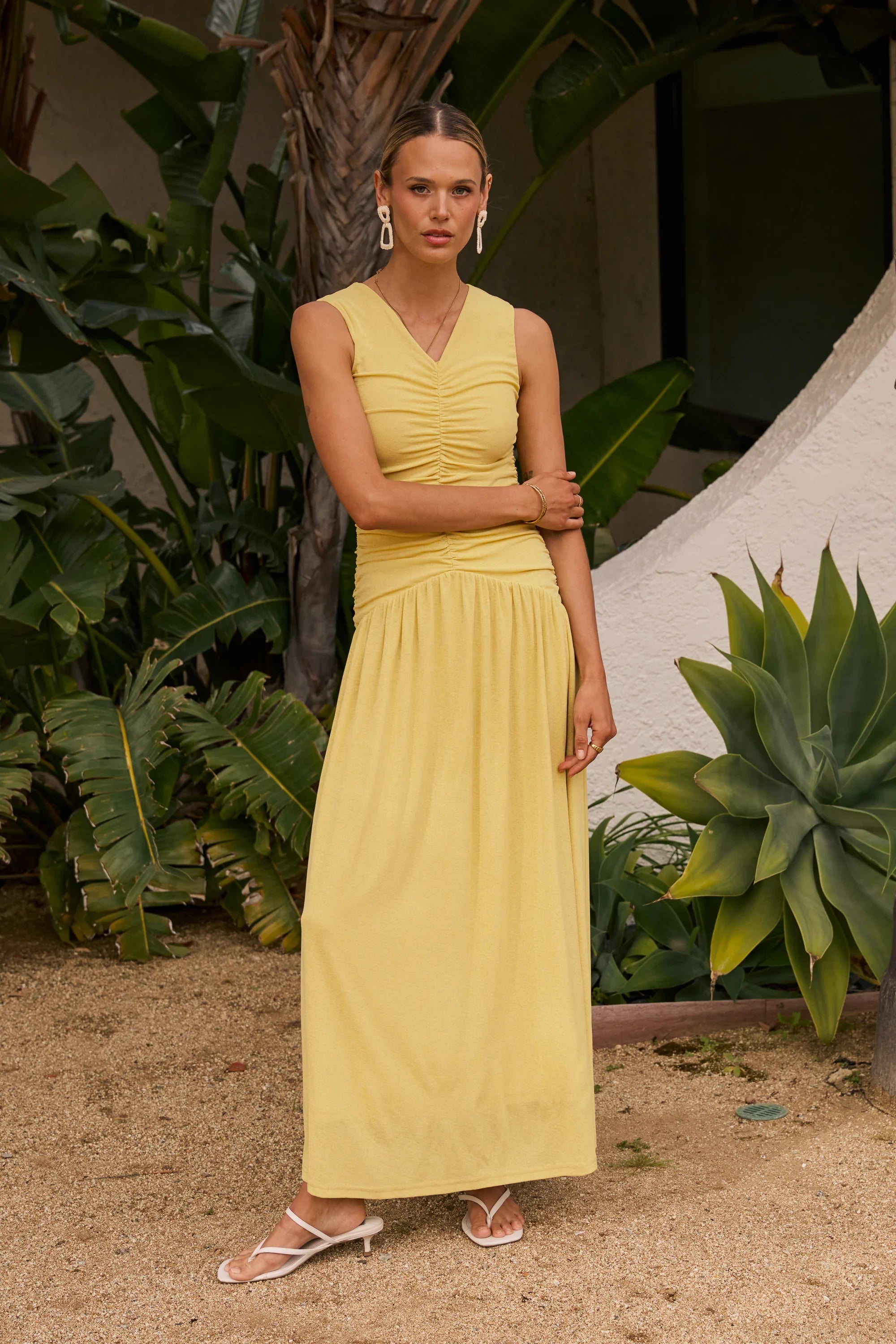 Kandi Ruched Maxi Dress in Yellow