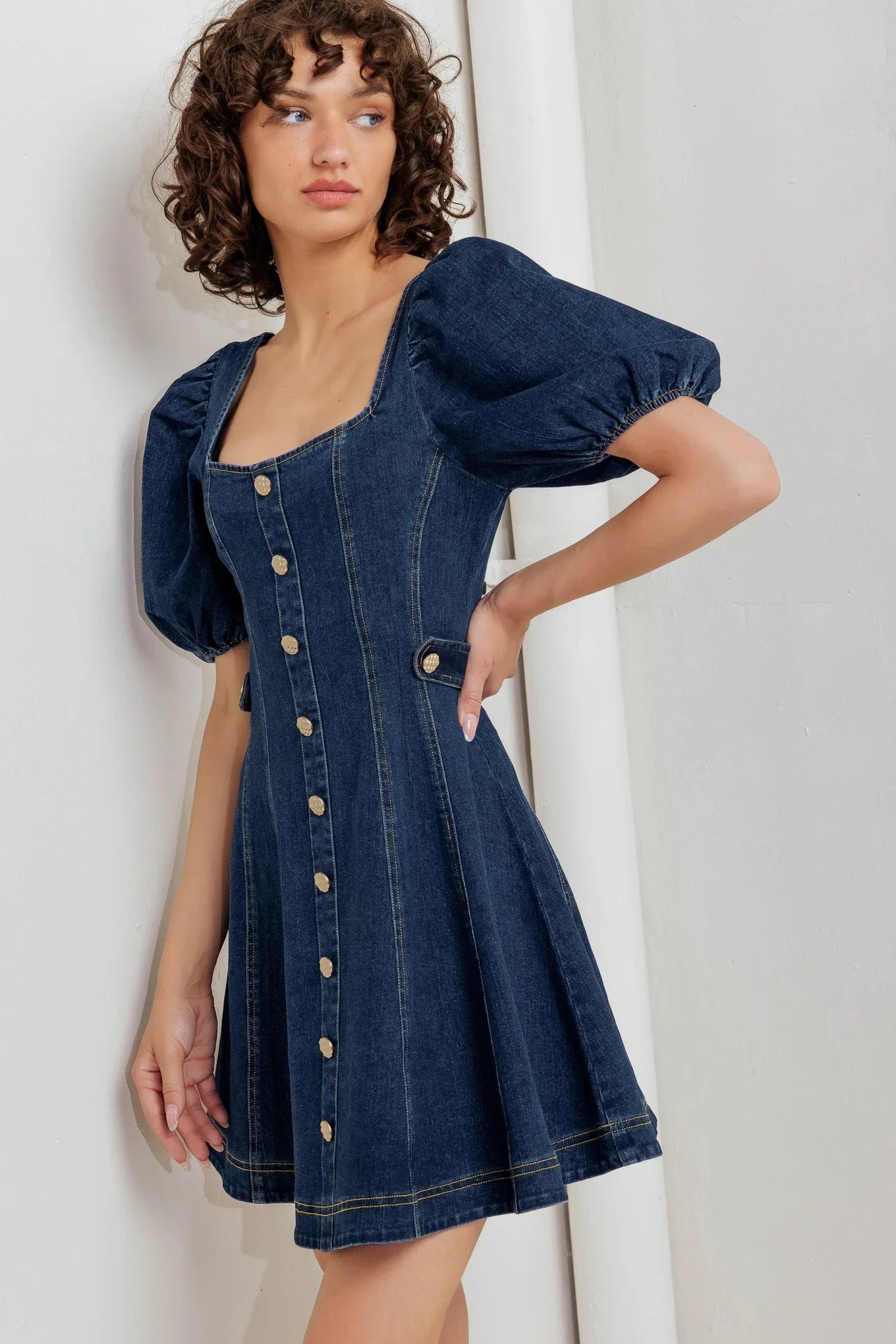 PUFF PLAY DENIM MINI DRESS FINAL SALE