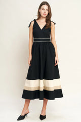 FOREST CHARM BLACK CREAM MIDI DRESS