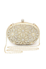 Gold Closure Beaded Clutch Bag