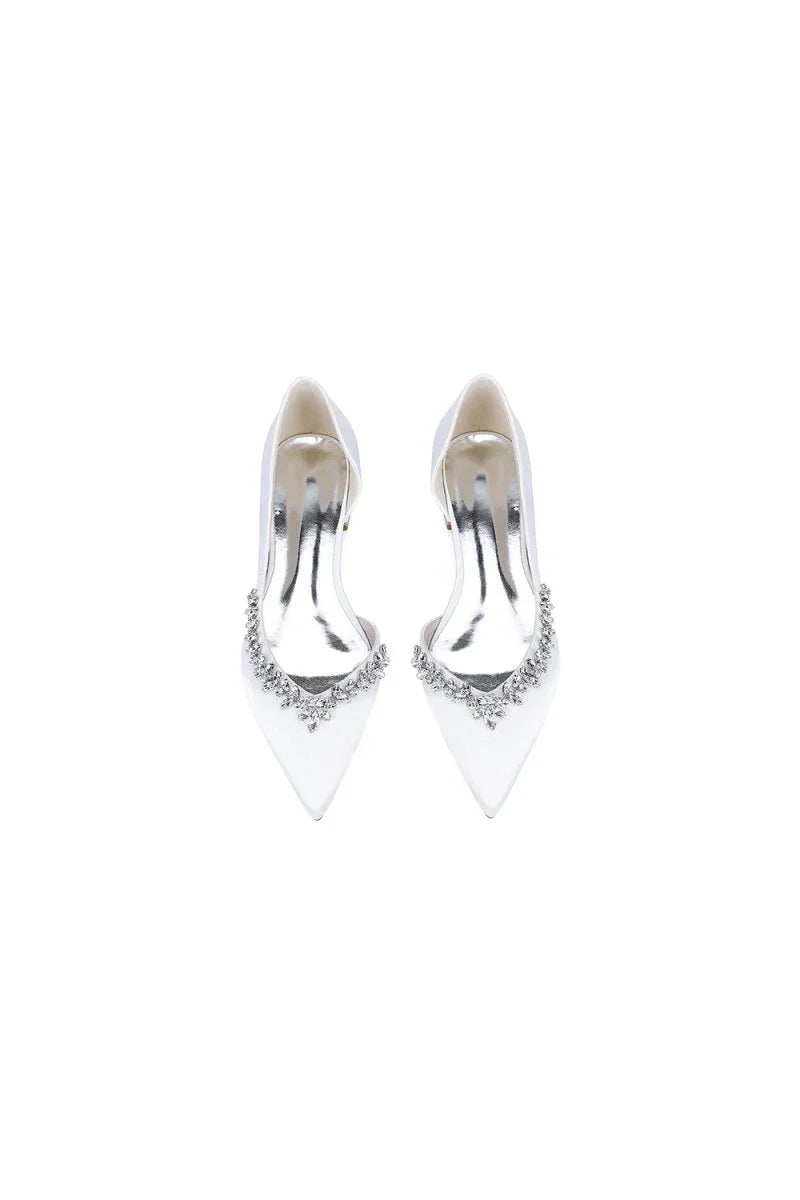 Silver Satin High Heels with Crystal Embellishments 18448 11YK