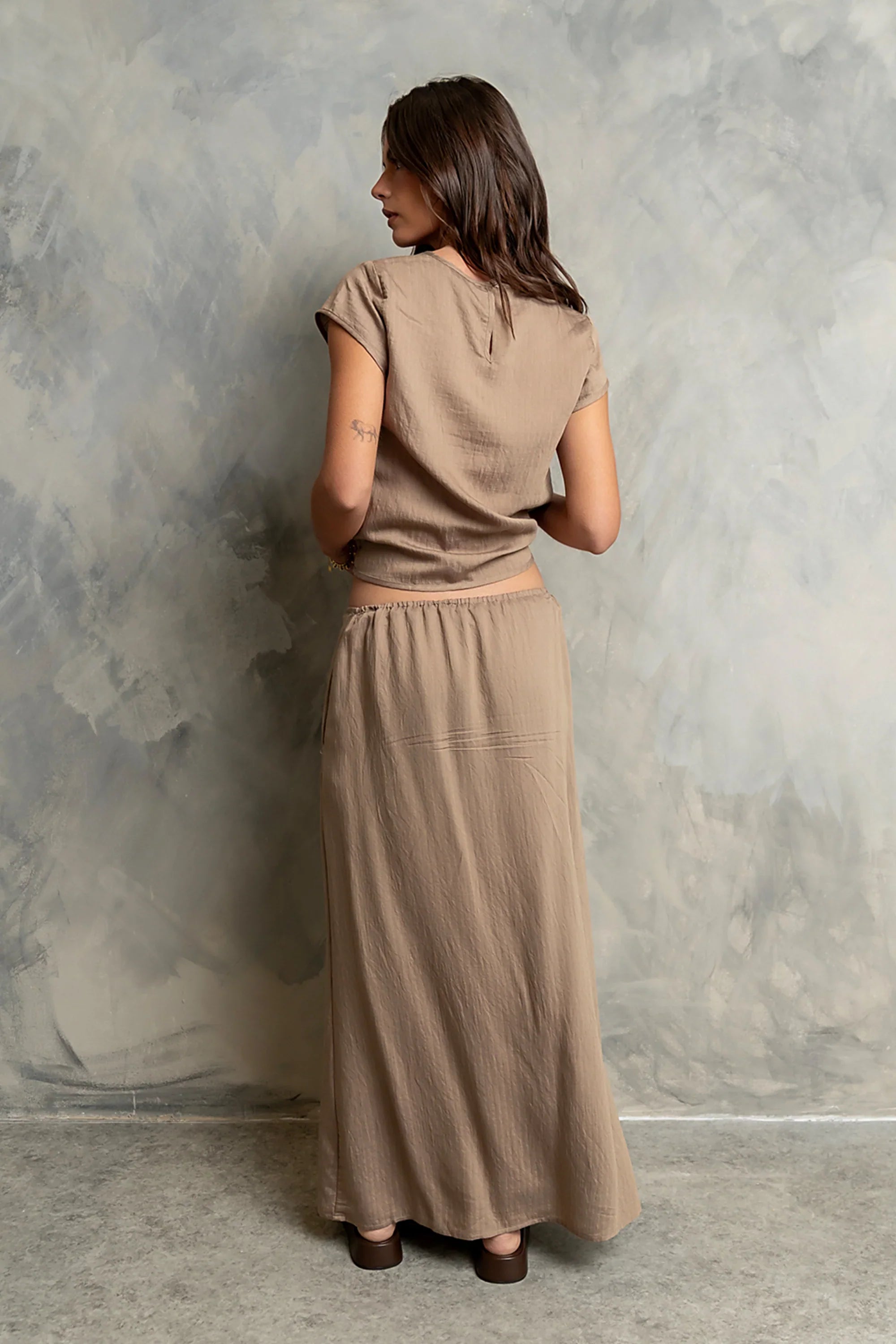 Polliana Textured Stripe Skirt in Mocha