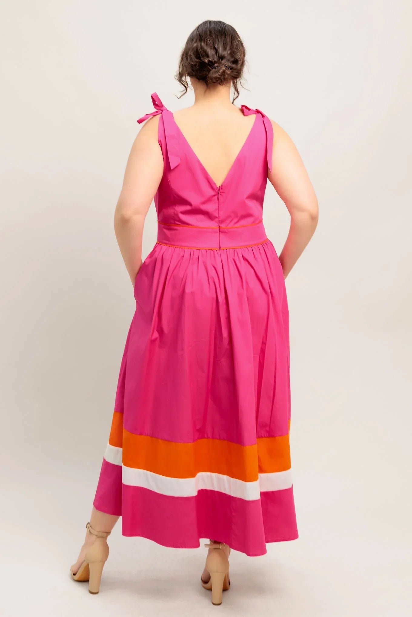 FOREST CHARM FUCHSIA ORANGE MIDI DRESS