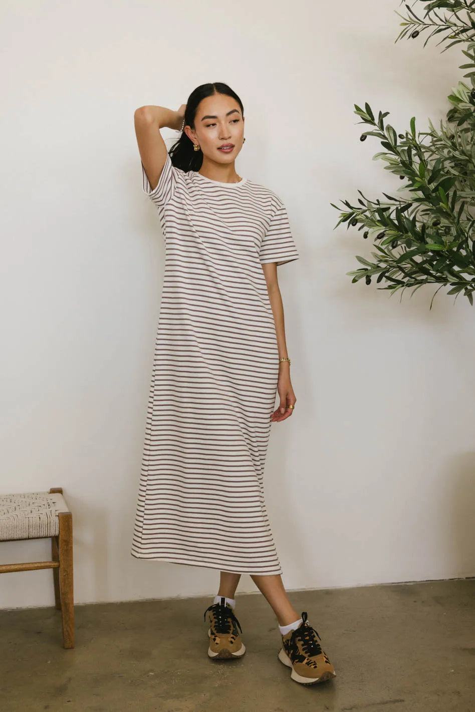 Hudson Striped T Shirt Dress in Cream FINAL SALE