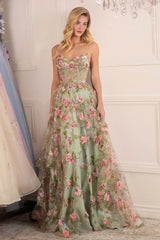 A1420 SAGE FLORAL PRINT CORSET A LINE DRESS Andrea Leo