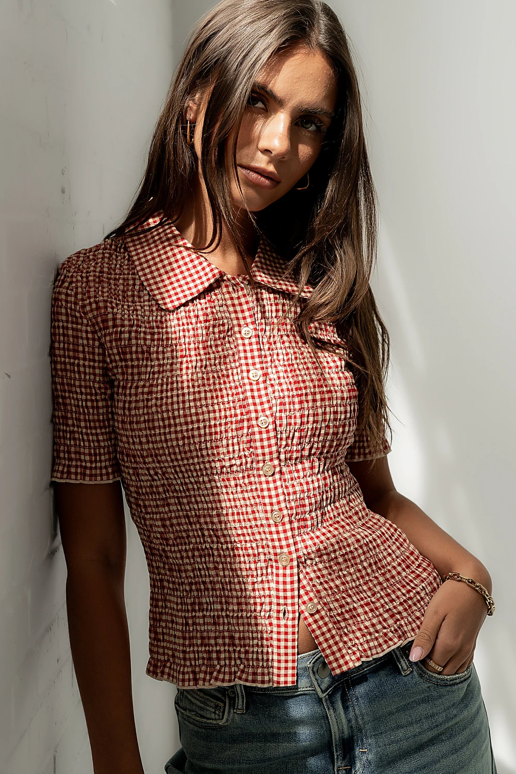Connie Gingham Blouse in Red FINAL SALE