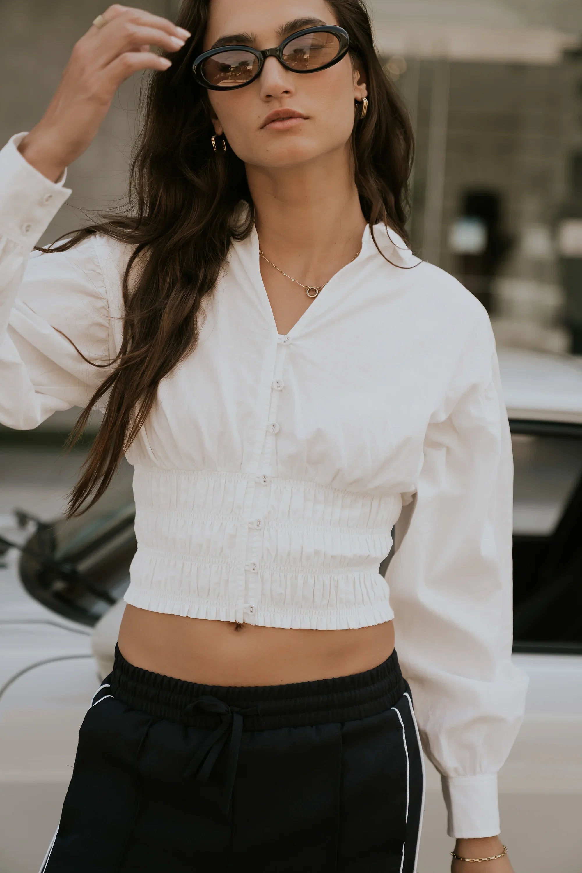 Yena Smocked Blouse in White