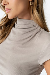 Kara Mock Neck Top in Taupe