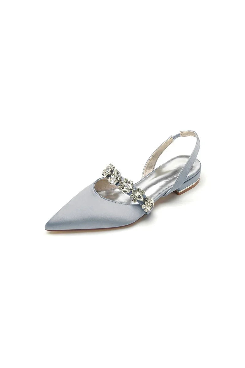 Pointed Toe Rhinestone Wedding Flats Low Heel Bridal Shoes
