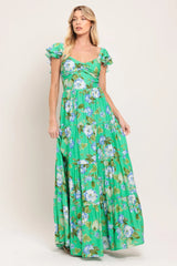 FRESH BLOSSOM GREEN FLORAL MAXI DRESS