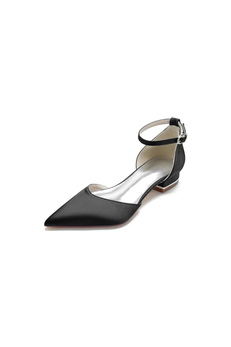 Satin Pointed Toe Ankle Strap Kitten Heels