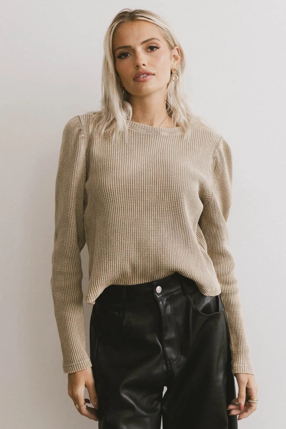 Kelcey Waffle Knit Top in Olive FINAL SALE