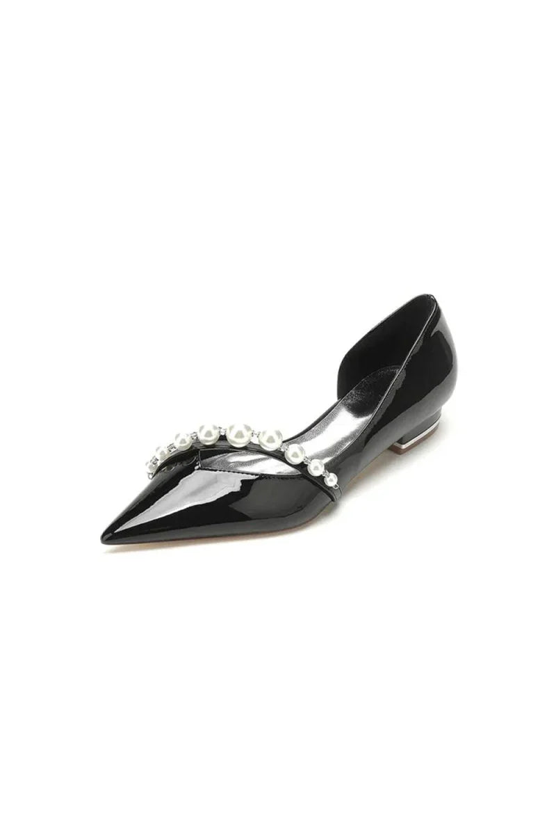 Black High Heels with Pearl and Rhinestone Embellishments