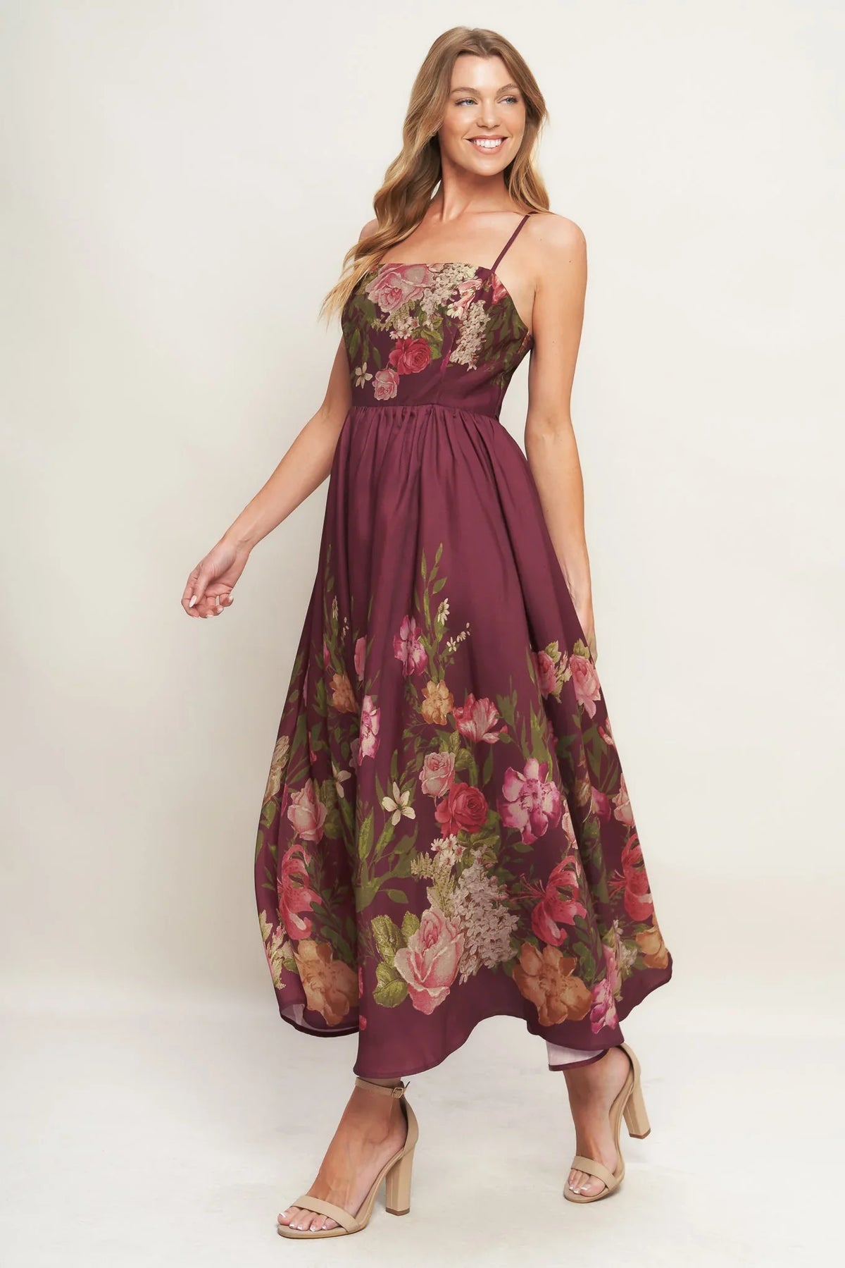 SECRET GARDEN ROMANCE BURGUNDY MAXI DRESS FINAL SALE