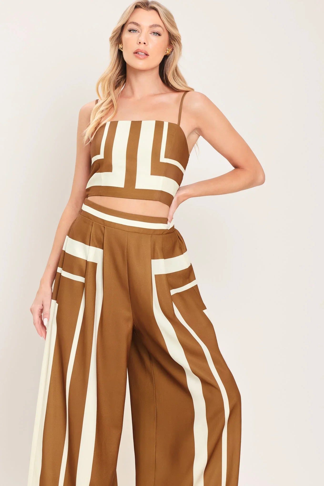 LUXE COAST BROWN IVORY TOP PANT SET