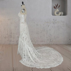 Mermaid White Halter Neck Lace Wedding Dress