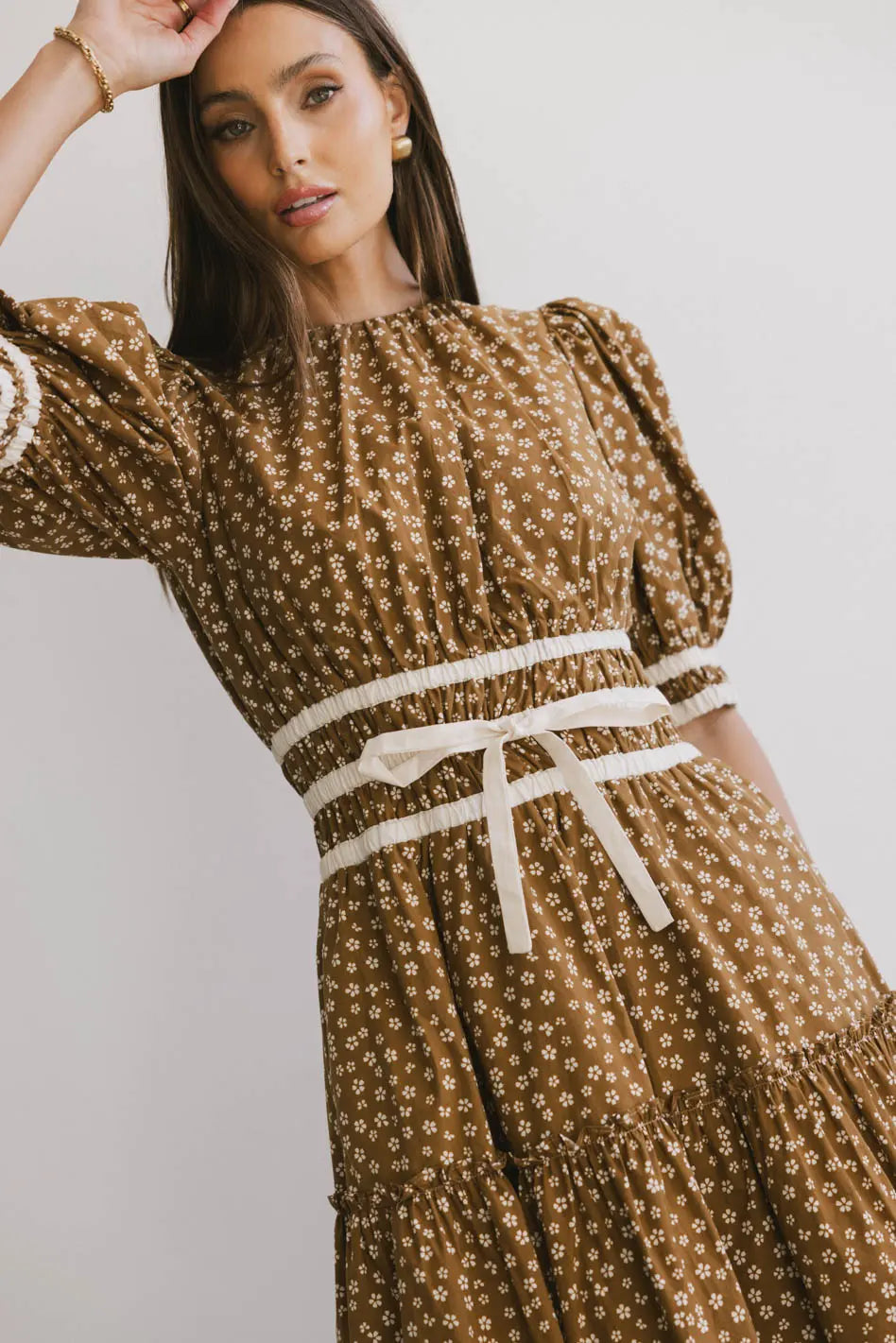 Kendra Ditsy Floral Midi Dress in Brown FINAL SALE