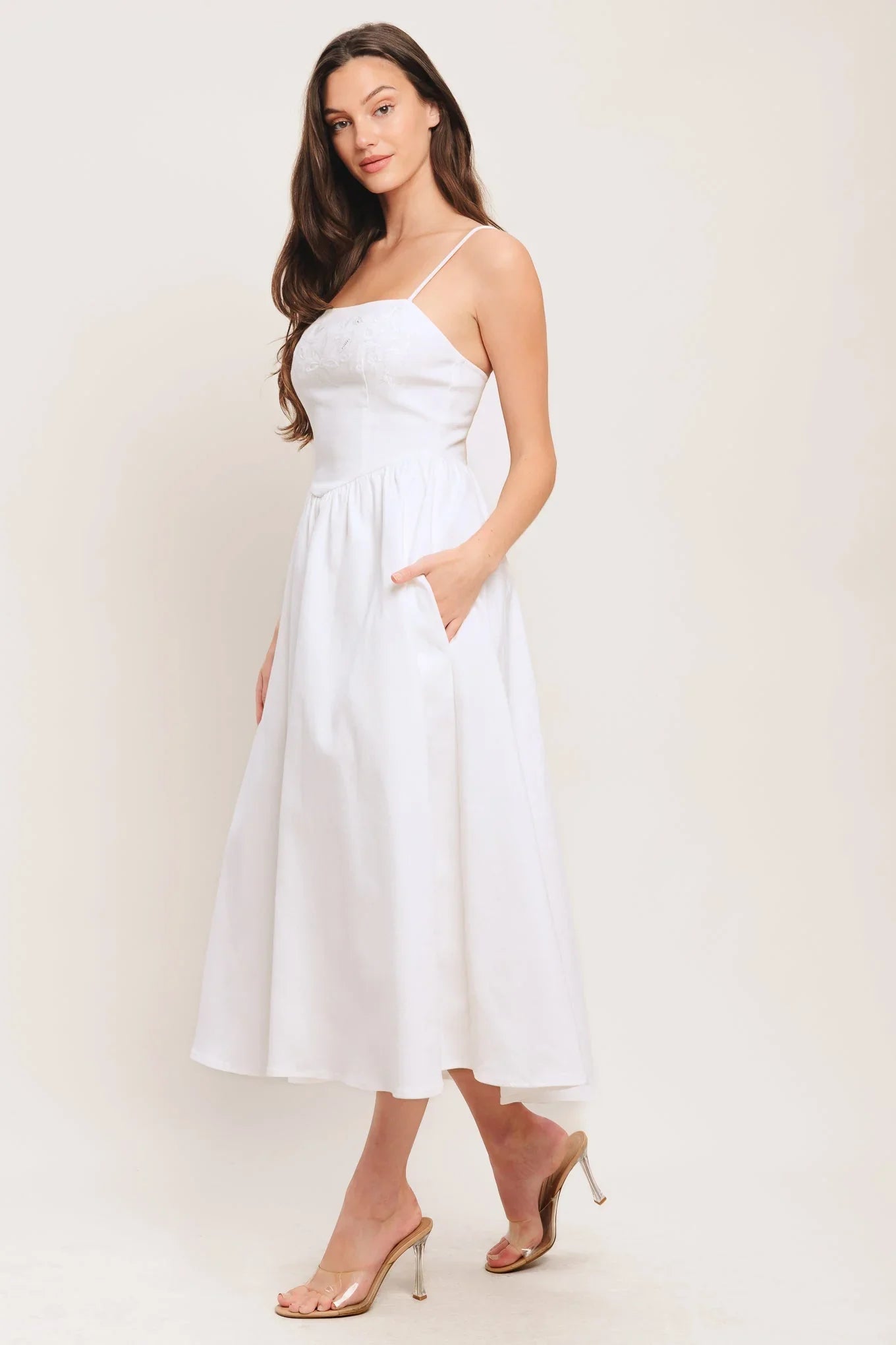 CLOUD PETAL WHITE DENIM MIDI DRESS FINAL SALE