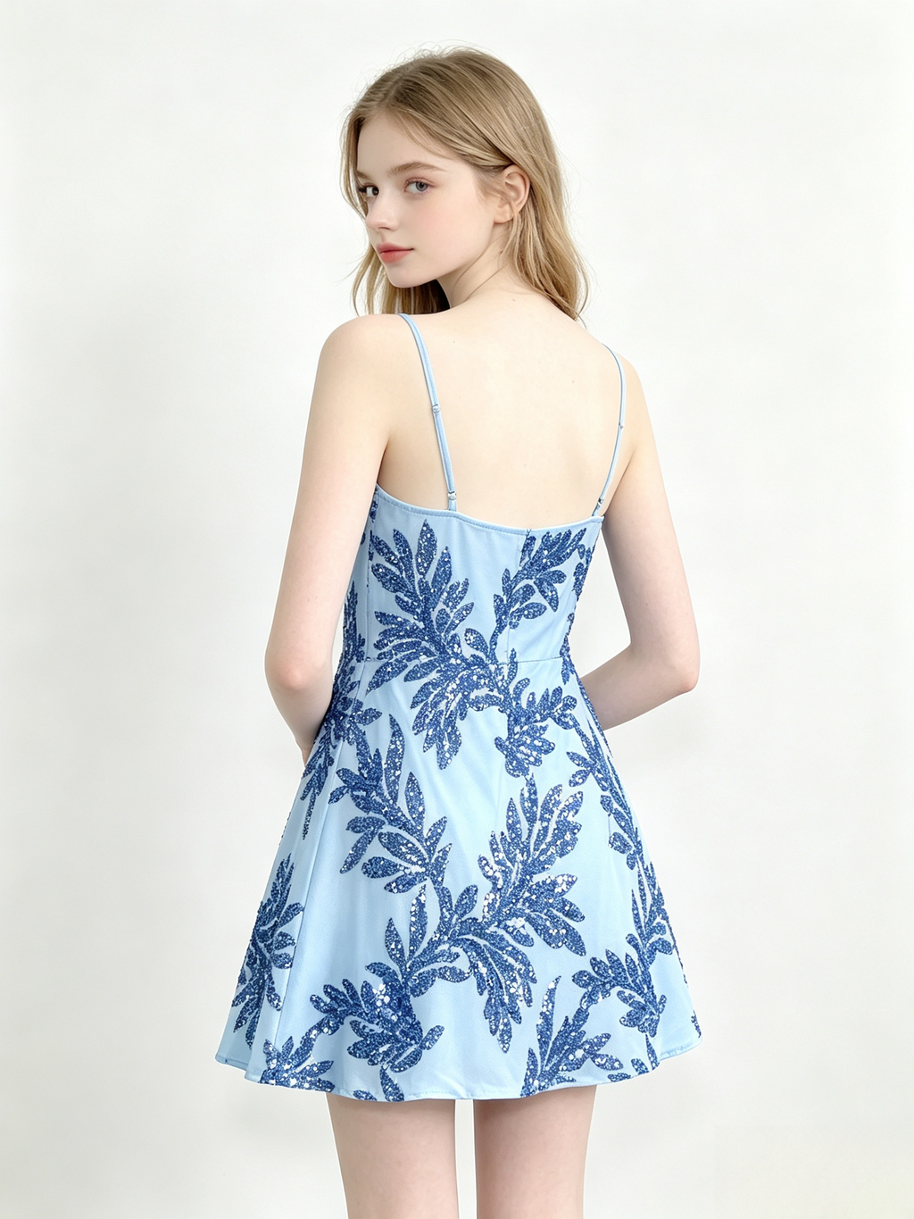Halter Leaf Sequin Mini Bodycon Dress