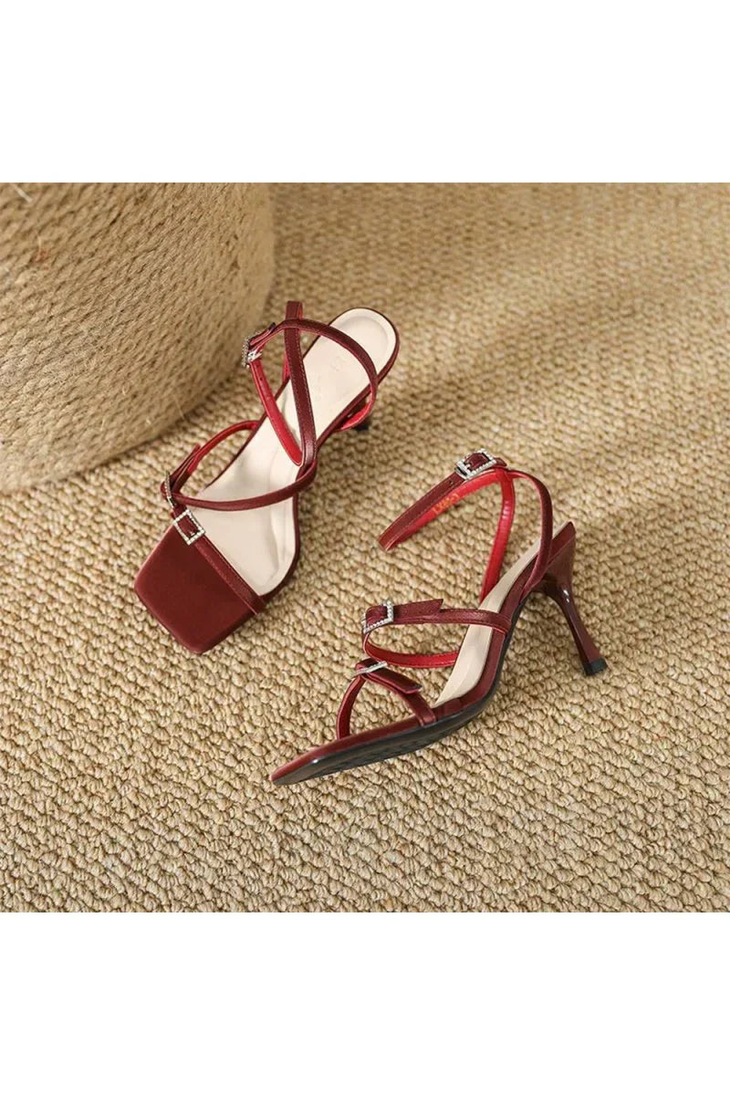 Strappy Open Toe Ankle Buckle Stiletto High Heels
