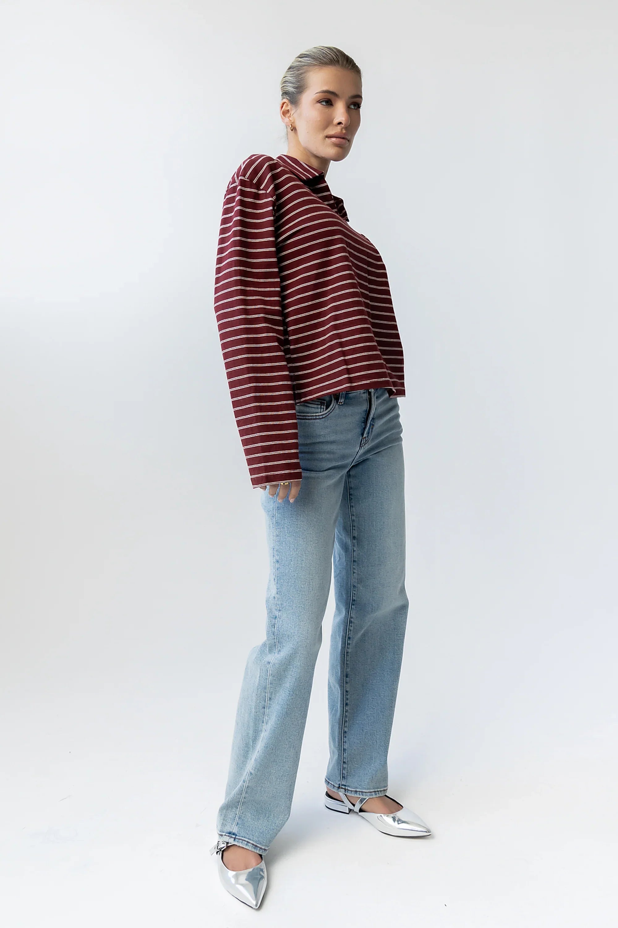 Kateri Striped Top in Burgundy