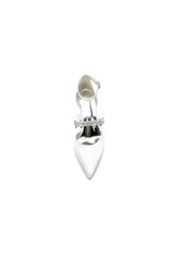 Satin Pointed Toe Rhinestone Strappy Chunky Heels