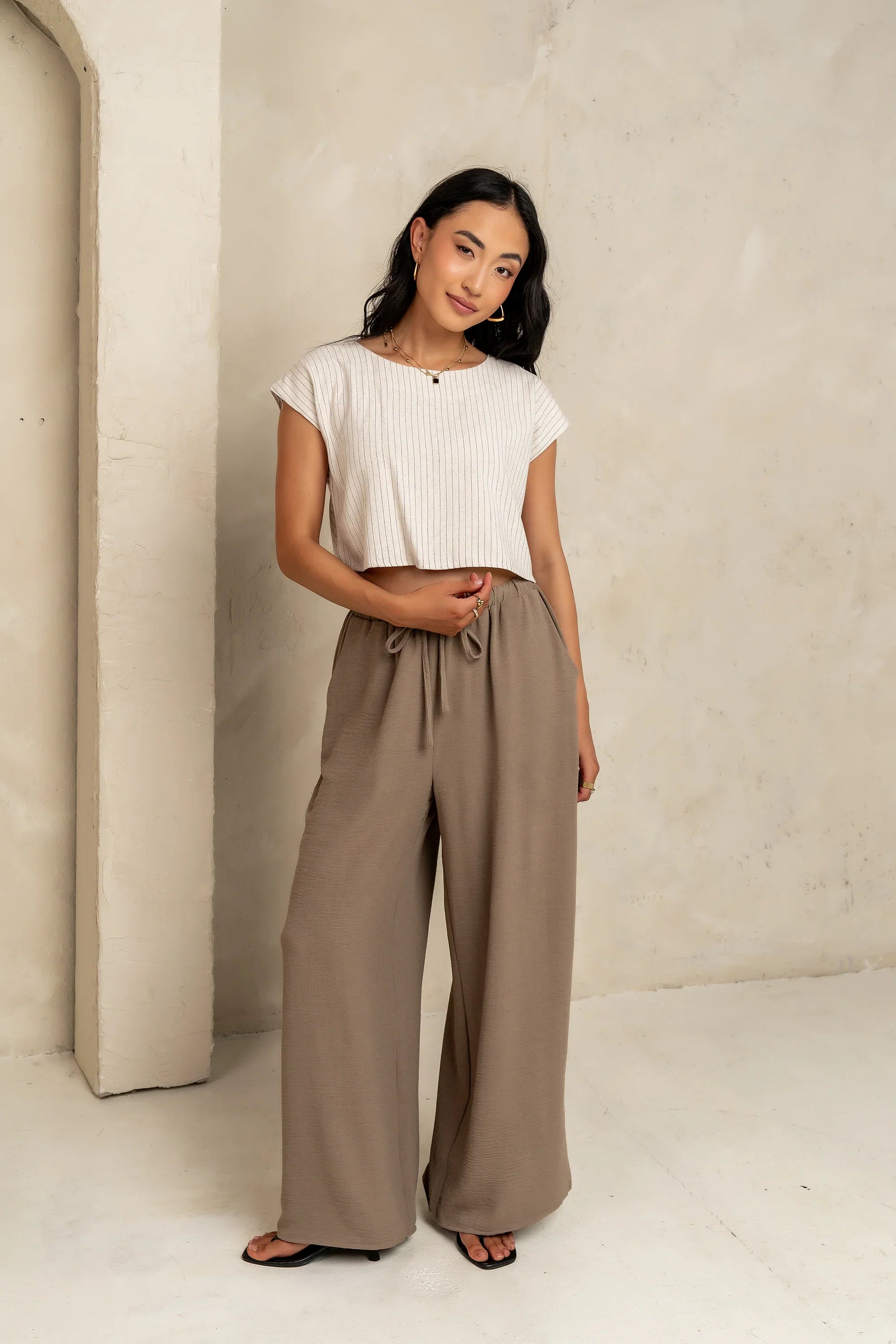 Salma Wide Leg Pants in Taupe