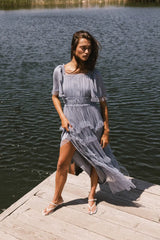 Eugena Ruffled Maxi Dress in Blue FINAL SALE