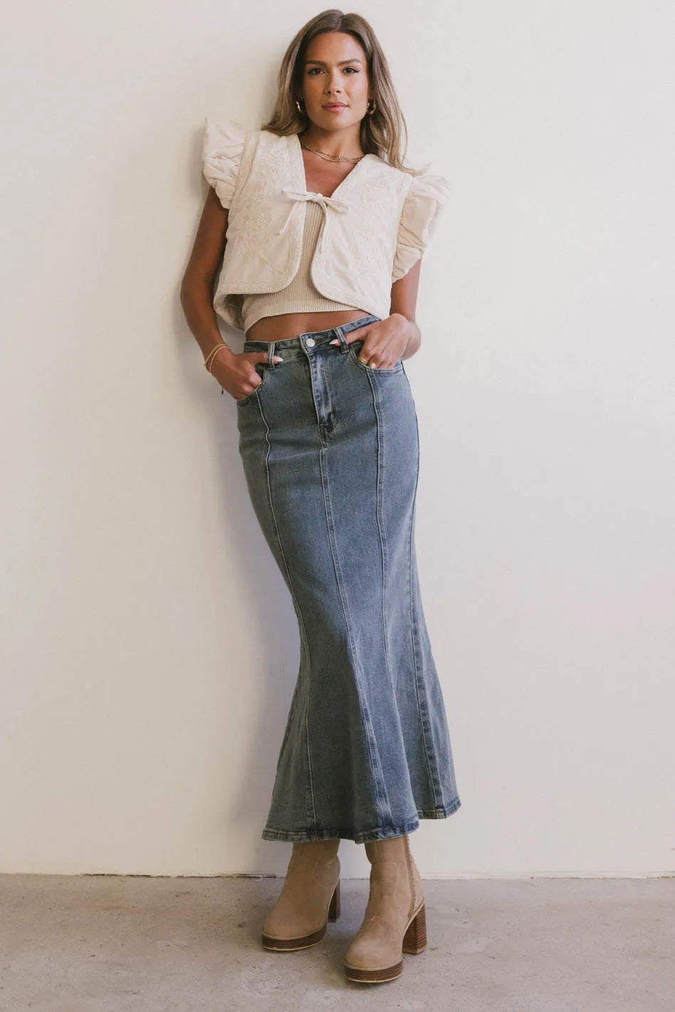 Damaris Embroidered Vest in Ecru FINAL SALE