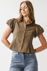 Lizette Pleated Blouse in Brown