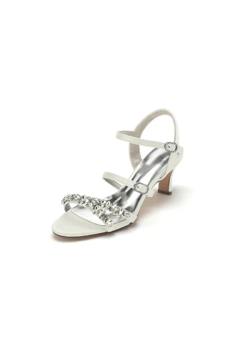 Open Toe Chunky Heels with Rhinestone