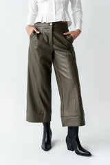 Ulani Vegan Leather Pants in Olive FINAL SALE