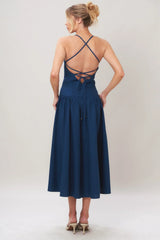 REFINED FLOW NAVY MIDI DRESS